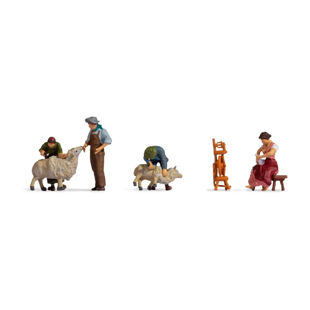 Pack de 4 personnages tondant 2 moutons NOCH 15751 - HO : 1/87ème
