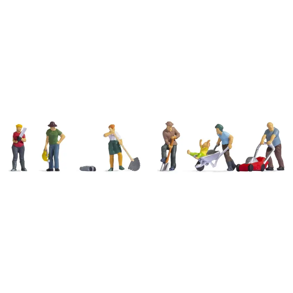 Lot 7 personnages "Entretien du jardin" & accessoires NOCH 15598 HO 1/87