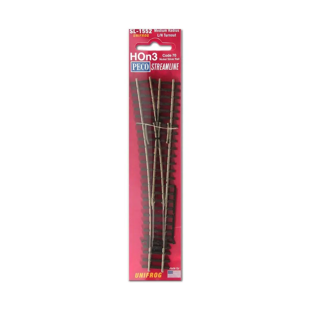 Aiguillage moyen à gauche Peco SLU1552 - HOn3 : 1/87 - Code 70