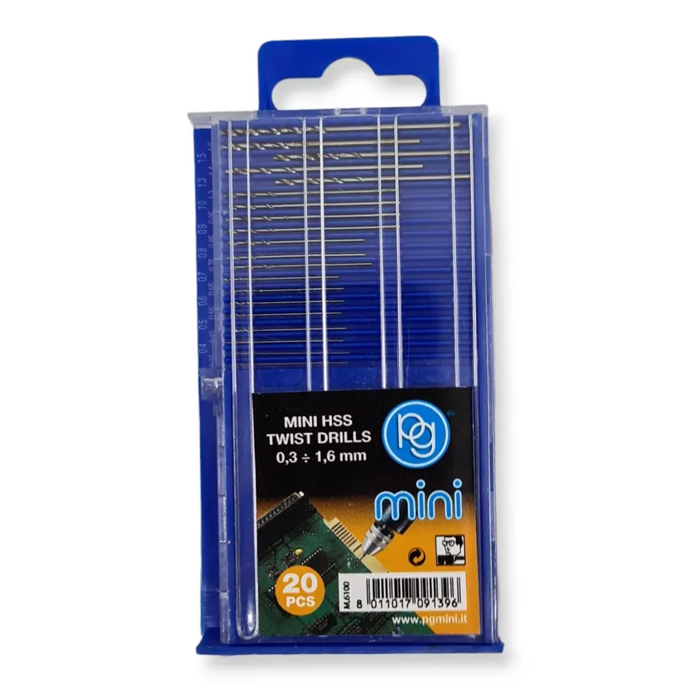 Kit 20 forêts HSS - PG Mini M6100 - diamètre 0.3 à 1.6 mm