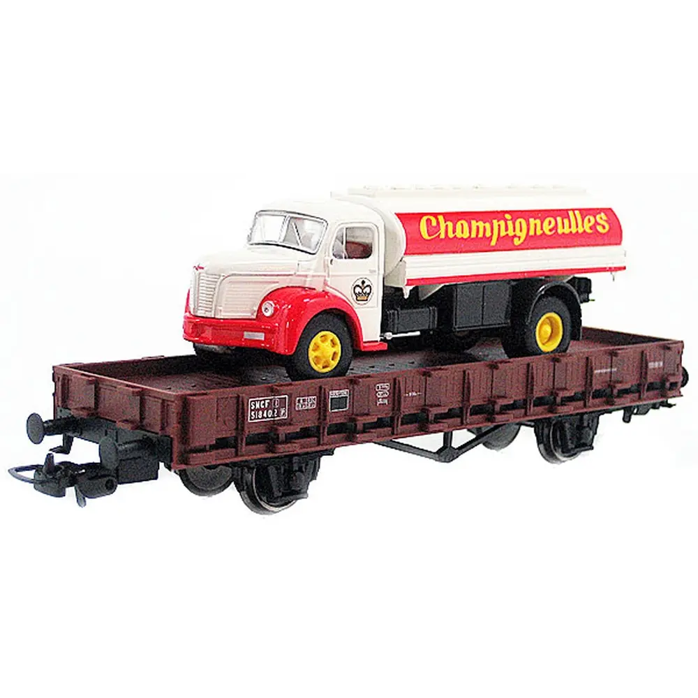 Wagon plat n°3 avec Camion Piko 58401C - HO 1/87 - SNCF - EP III - Coffret 20 ans SAI