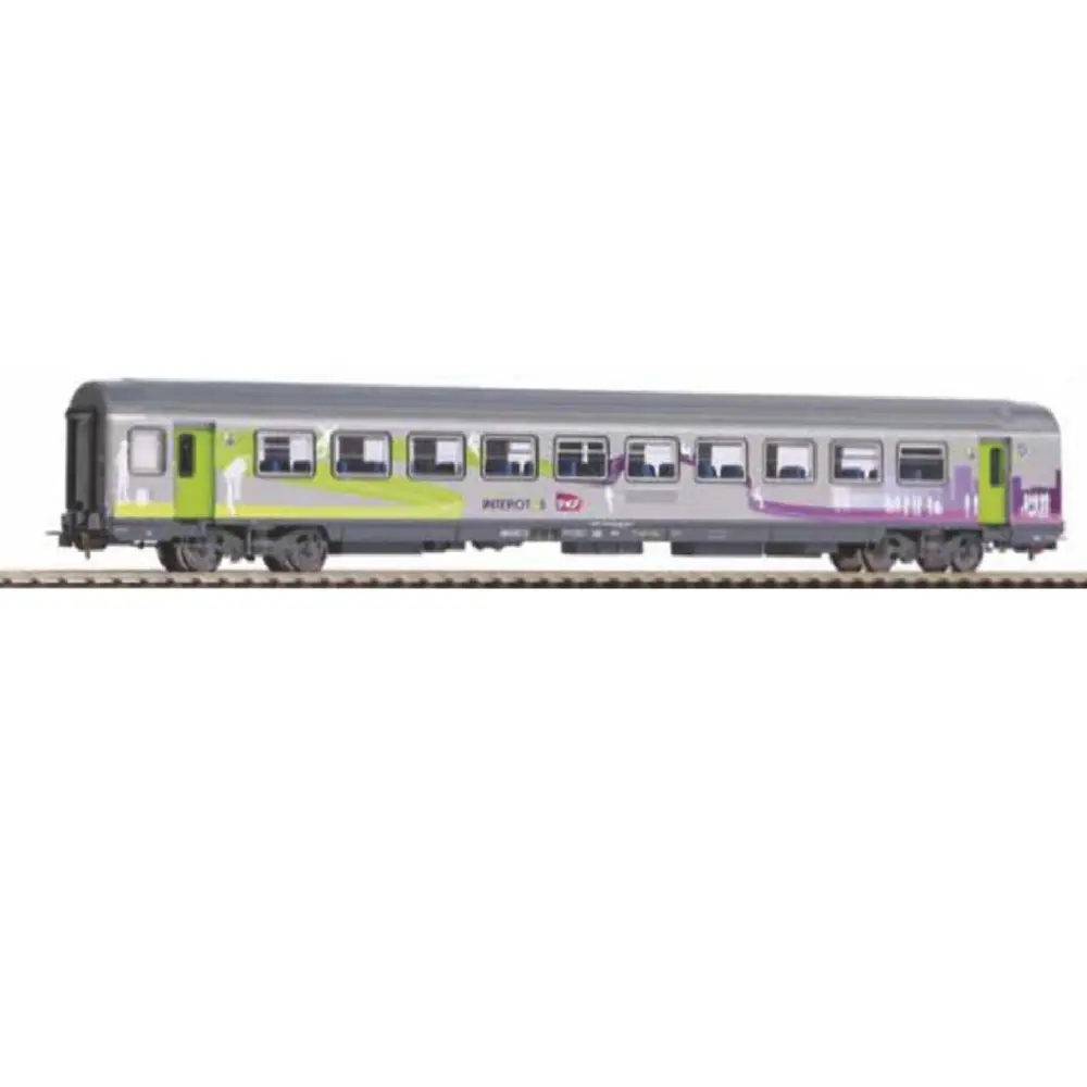 Voiture Corail VTU "Intercités" Gris + Imprimé Vert & Violet - PIKO 97112 - HO : 1/87