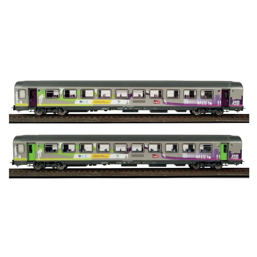 Set de 2 voitures Corail VTU REMI intercités, A10tuh + B11tu - Piko 97134 - HO 1/87 - SNCF - Ep VI - 2R
