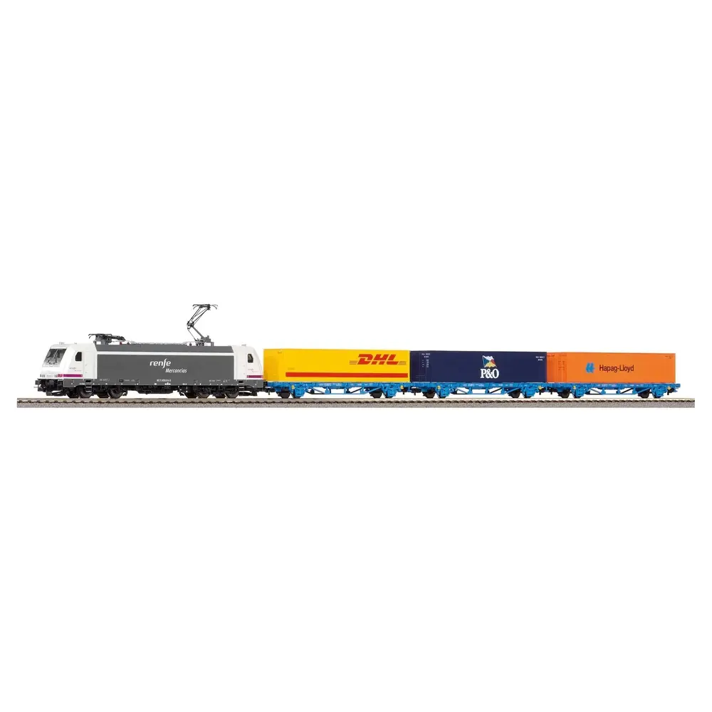 Coffret de départ TRAXX + 3 portes conteneurs - Piko 96900 - HO 1/87 - RENFE - Ep VI - Analogique - 2R