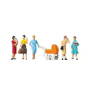 Pack de 5 Femmes et un bébé avec une poussette - Figurine - PREISER 10024 - Échelle HO : 1/87ème