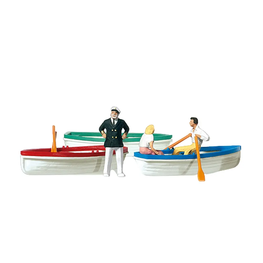 Pack de 3 Personnages avec 3 Barques - Figurine - PREISER 10072 - Échelle HO 1/87