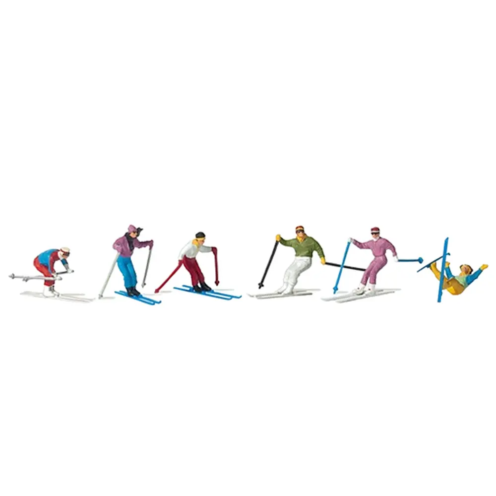 Lot de 6 Skieurs Alpin - En Descente - Preiser 10313 - HO: 1/87
