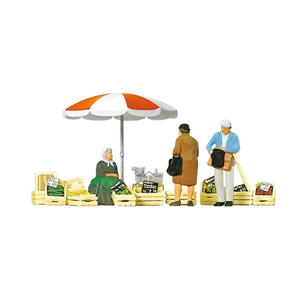 Femme assise au marché, clients, accessoires - PREISER 10337 - HO 1/87