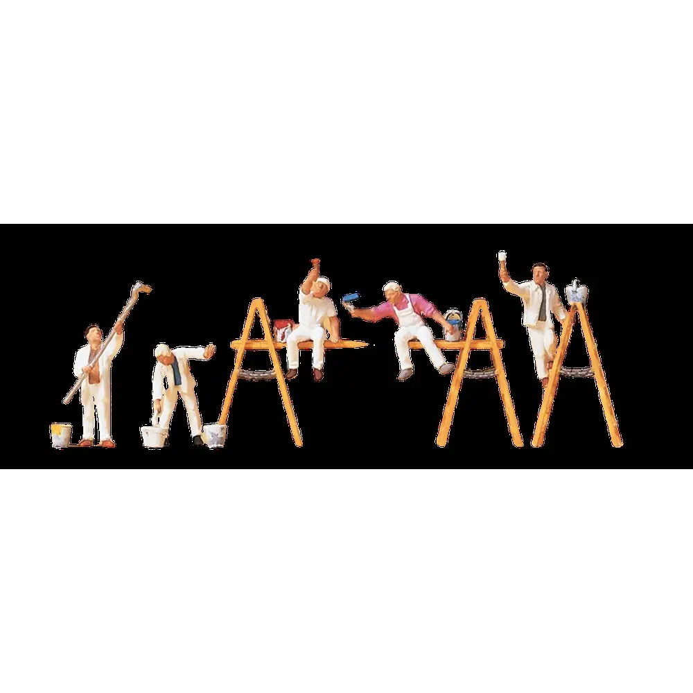 Cinq peintres en plein travail et leurs accessoires - Preiser 10478 - HO 1/87e