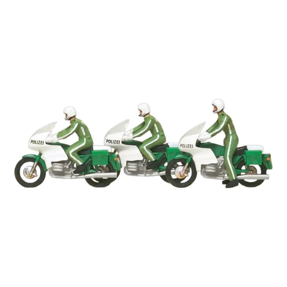 Lot de 3 figurines policiers à moto - Preiser 10489 - HO 1/87