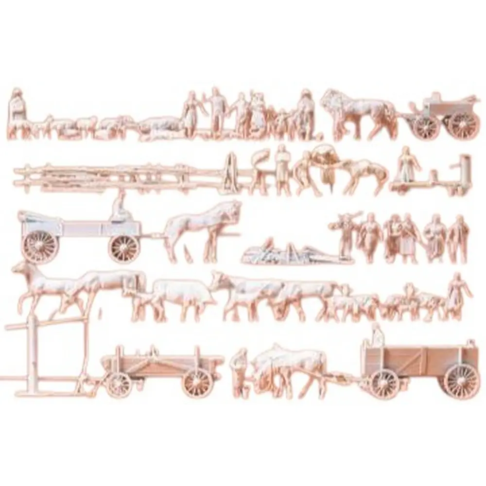 60 Personnages & Animaux + Accessoires - A Peindre - Preiser 16327 - HO 1/87