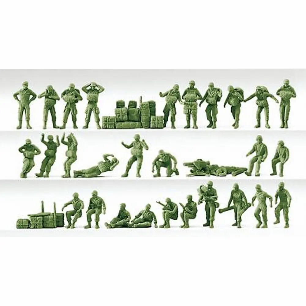Militaires parachutistes allemands 30 personnages vert olive - Preiser 16508 - HO 1/87