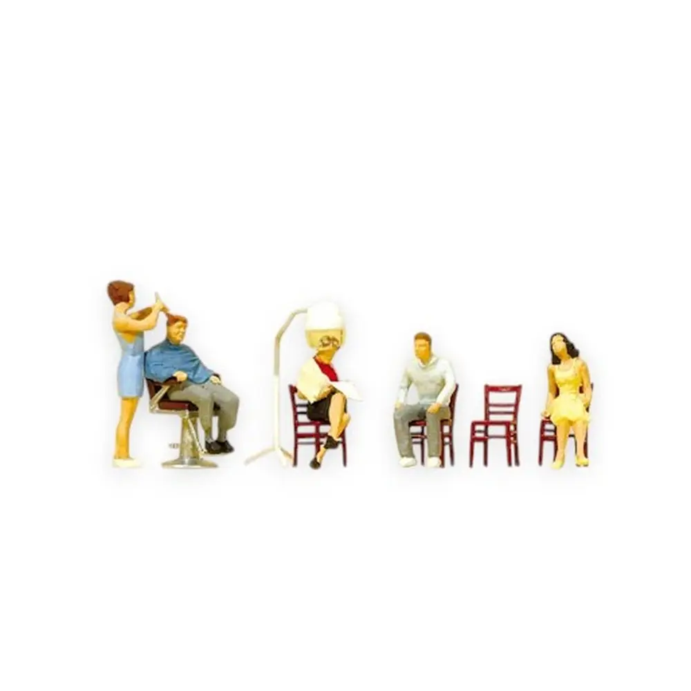 5 figurines au salon de coiffure - Preiser 10569 - HO 1/87