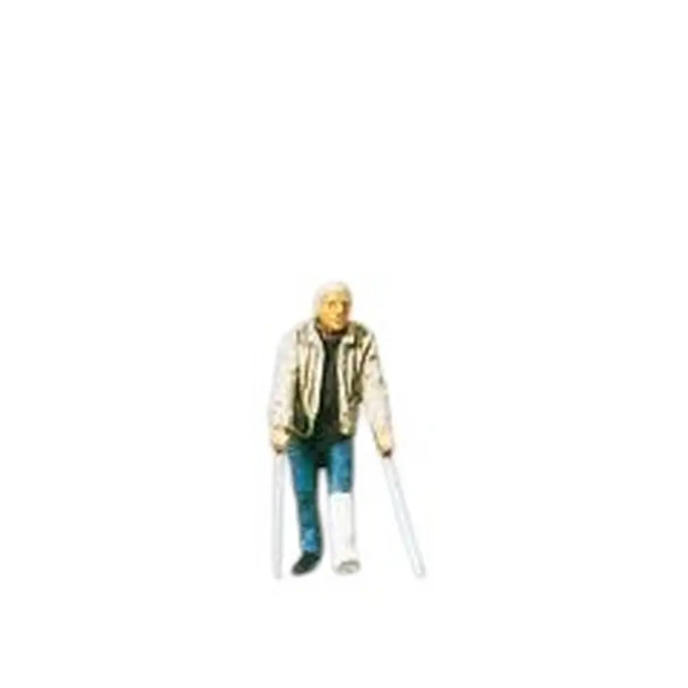Passant avec plâtre + béquilles - Preiser 28019 - HO 1/87