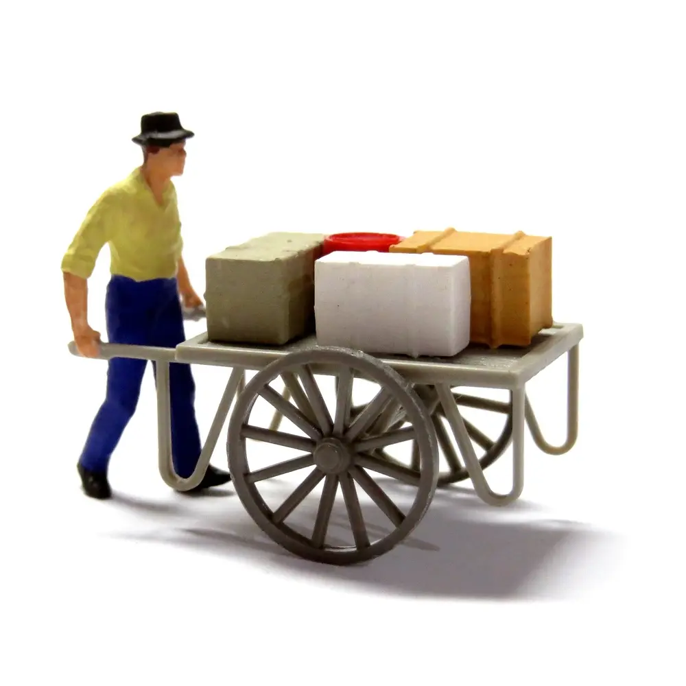 Homme + Charette - Preiser 28036 - HO : 1/87