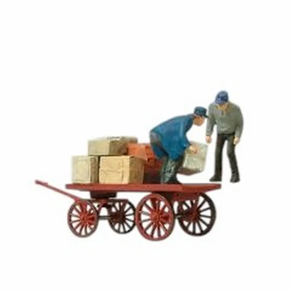 Ouvrier de chargement avec chariot - Preiser 28084 - HO 1/87