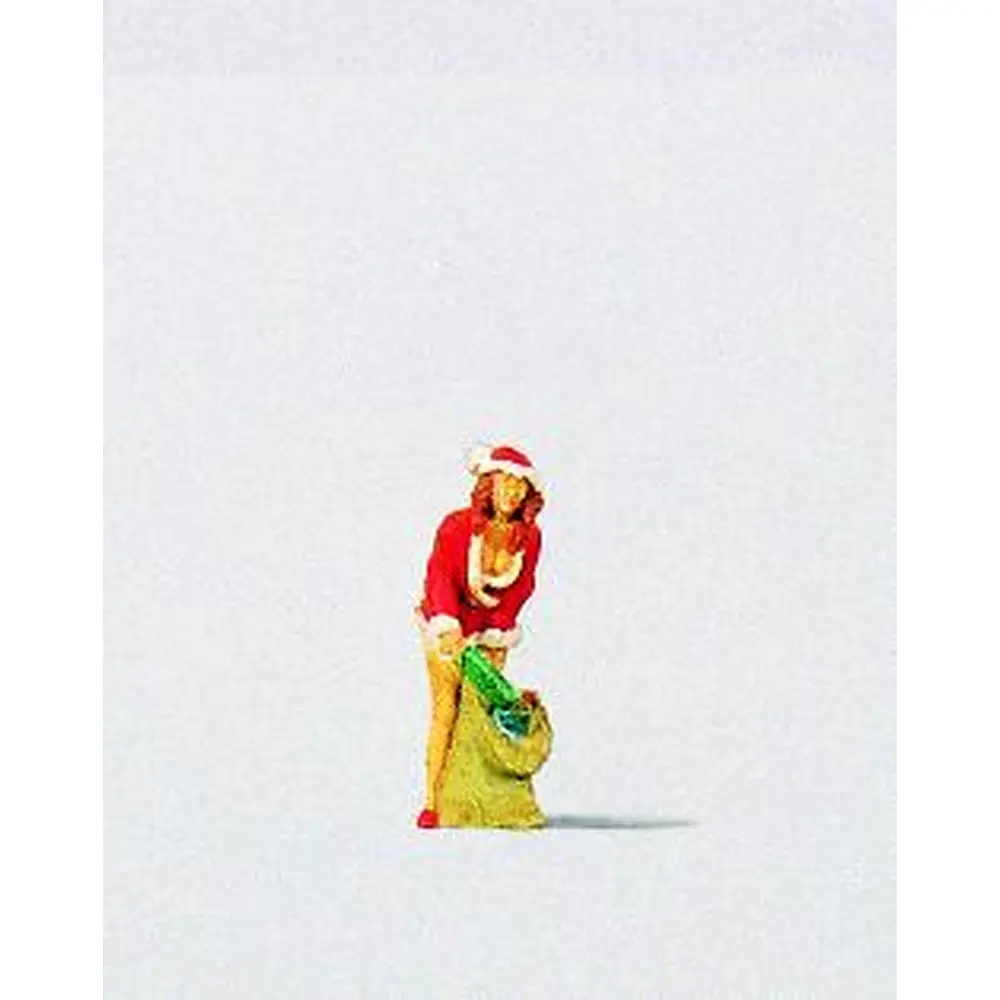 Femme avec déguisement de noël et un sac de cadeaux