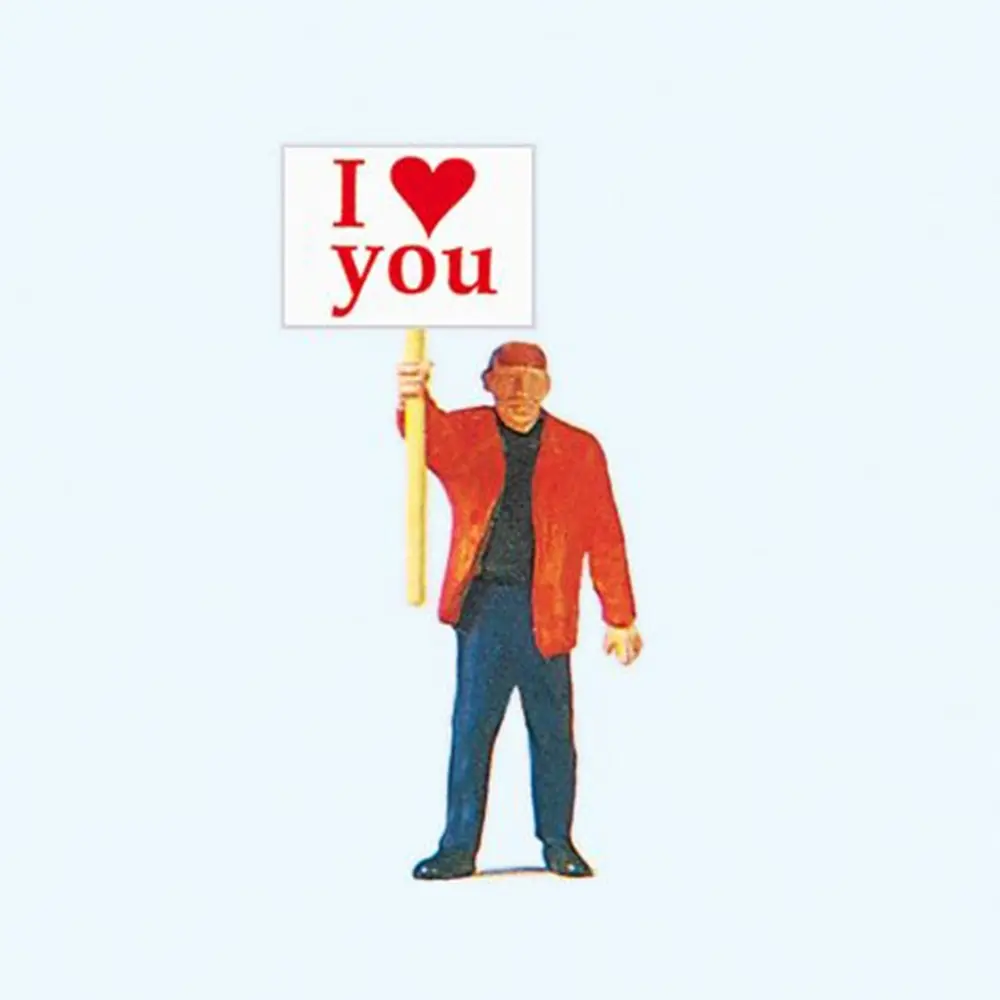 Personnage avec pancarte "Je t'aime" - Preiser 29039 - HO 1/87