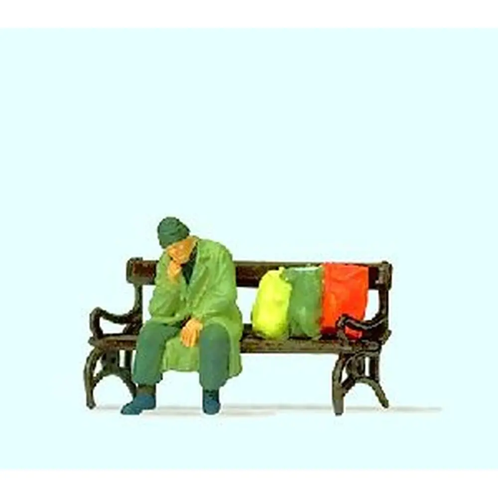 1 personnage SDF sur un banc - Preiser 29094 - HO 1/87
