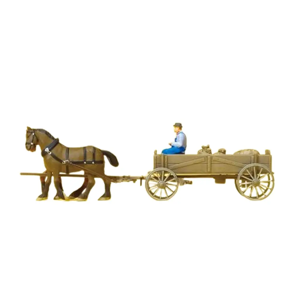 Lot d'un Fermier avec charette et chevaux - Preiser 30411 - HO 1/87