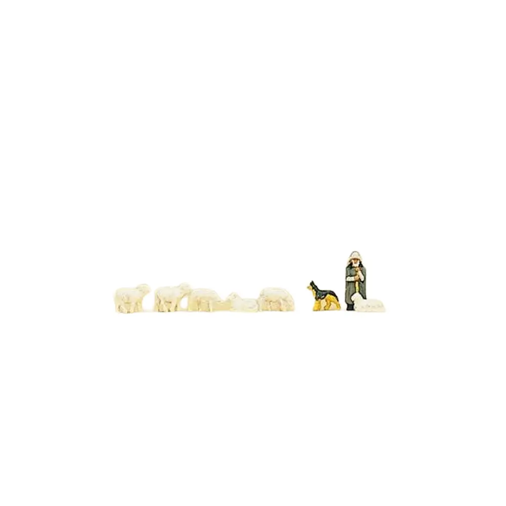 Pack de 6 Mouton + Chien avec Berger - Preiser 88577 - Z : 1/220
