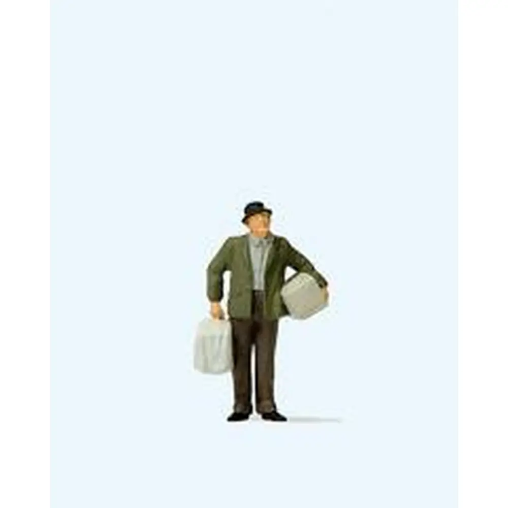 Personnage homme avec cages à oiseaux - Preiser 28160 - HO 1/87