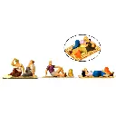 5 personnages se reposant en plein air sur des couvertures - PREISER 10618 - HO 1/87