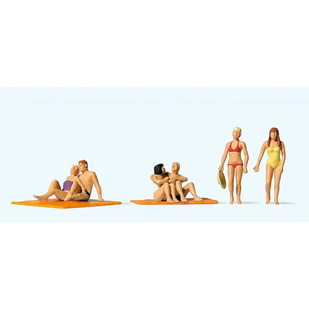 Lot de 6 personnages à la plage avec serviettes - Preiser 10671 - HO 1/87