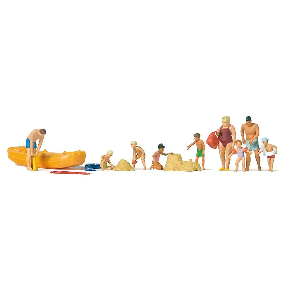 Lot de 9 Personnages A La Plage avec Accessoires - Preiser 10692 - HO : 1/87