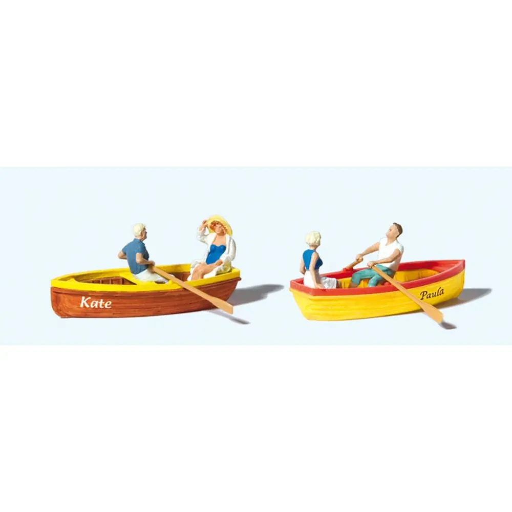 Lot de 4 personnages sur deux barques Preiser 10686 - HO : 1/87