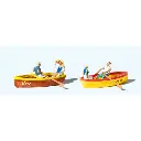 Lot de 4 personnages sur deux barques Preiser 10686 - HO : 1/87