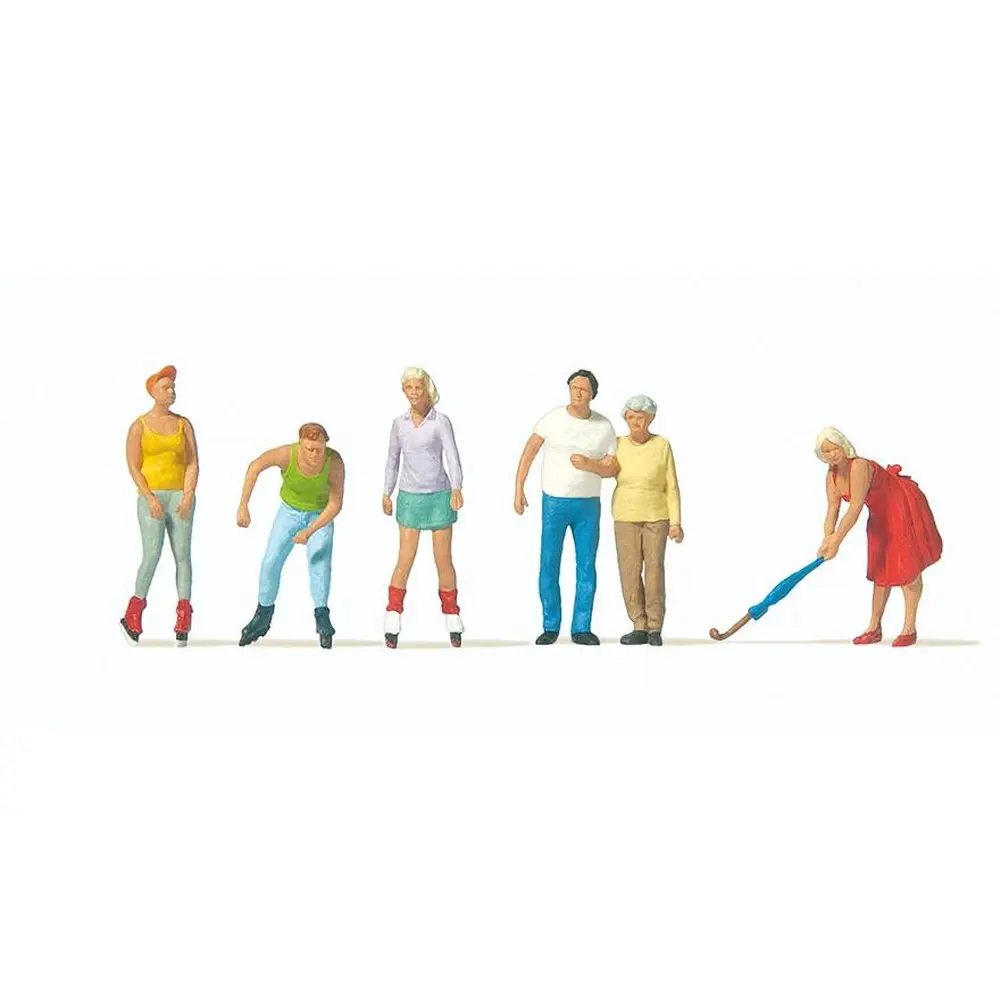 Lot de 6 personnages passant et skateurs Preiser 10740 - HO : 1/87