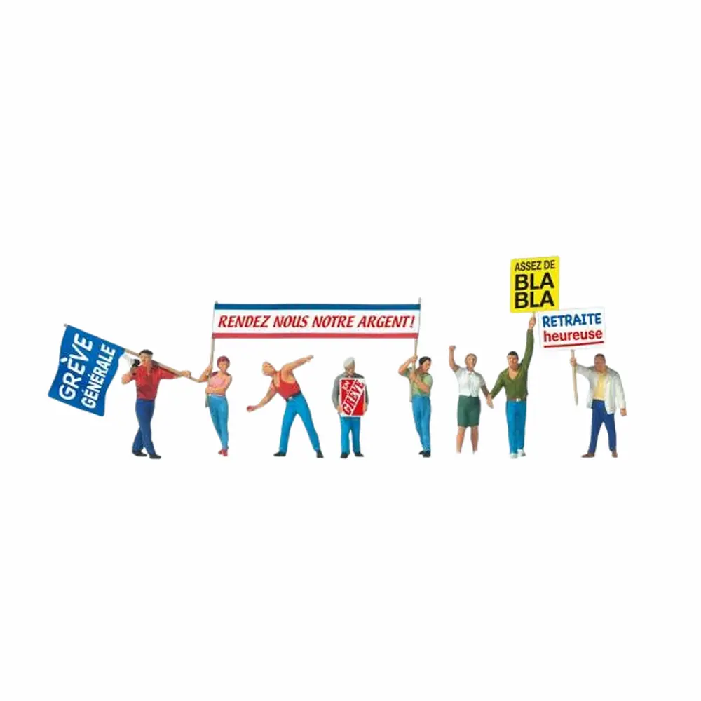 8 personnages manifestant pour la retraite - Preiser 10787 - HO 1/87