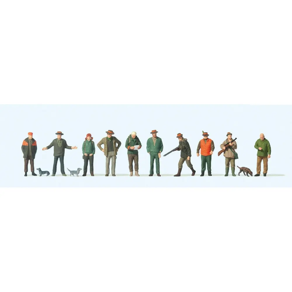 Lot de Chasseurs, rabatteurs et chiens ratiers - HO 1:87 - PREISER 10803