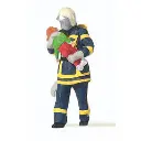 Pompier uniforme bleu secourant un enfant PREISER 28251 - HO 1/87