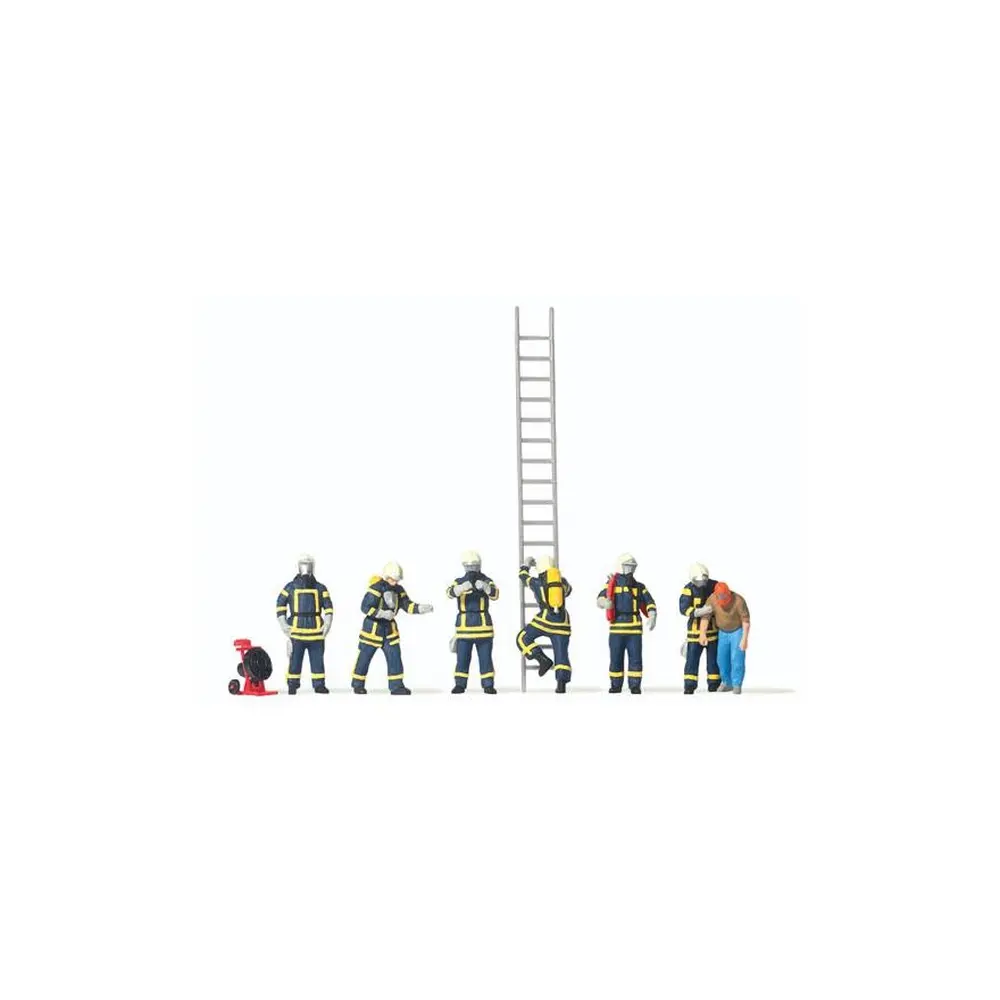 Set 6 pompiers avec respirateur - échelle - borne PREISER 10765 - HO 1/87