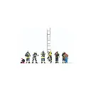 Set 6 pompiers avec respirateur - échelle - borne PREISER 10765 - HO 1/87