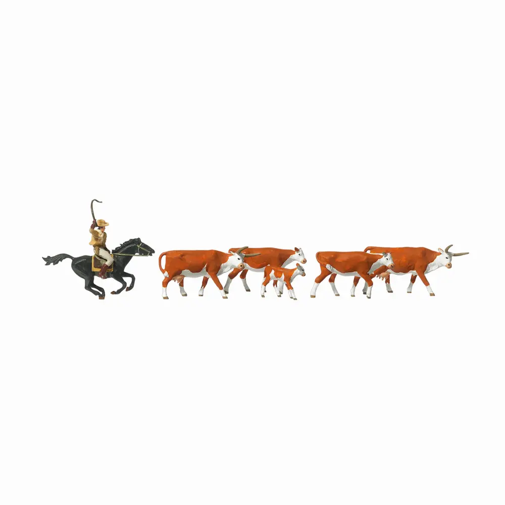 Cowboy et 5 vaches Longhorn - Preiser 10159 - HO 1/87
