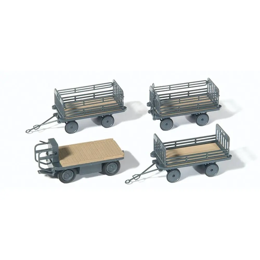 4 Remorques de chariot électrique grise PREISER 17126 - HO 1/87 - EP IV