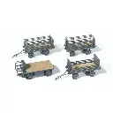 4 Remorques de chariot électrique grise PREISER 17126 - HO 1/87 - EP IV