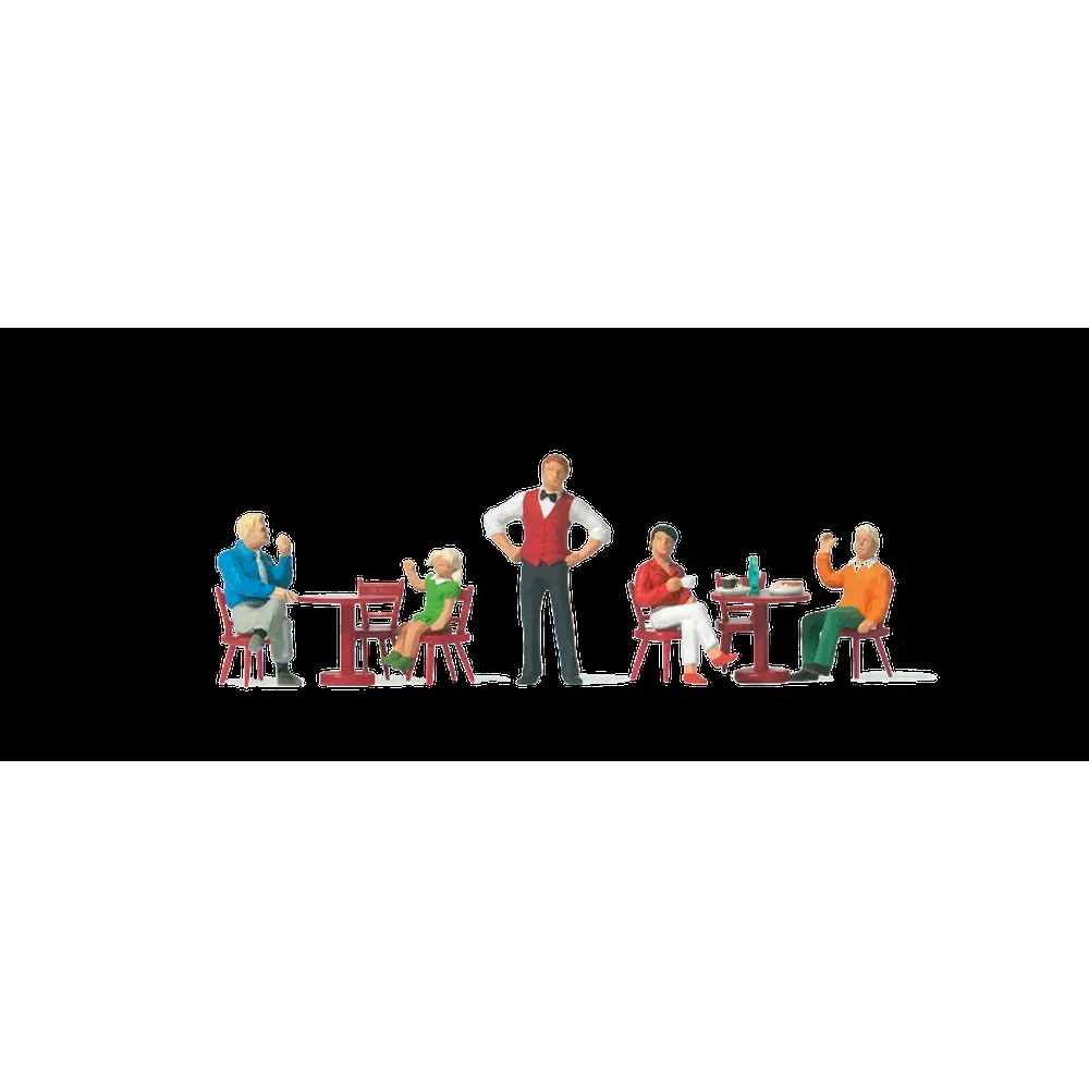 Lot de 5 personnages "Au bistrot" & tables et chaises PREISER 10786 HO 1/87