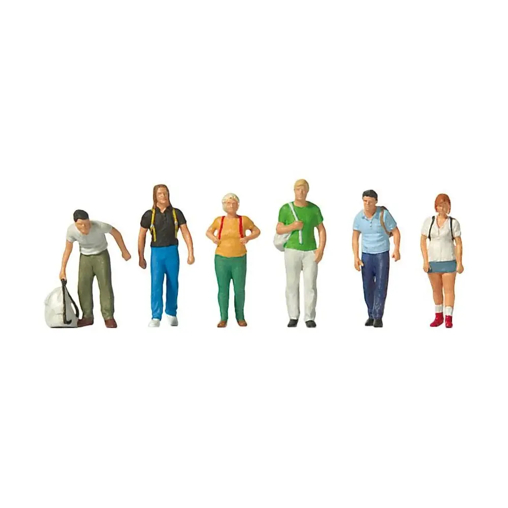 Lot de 6 voyageurs avec sac à dos - Preiser 10725 - HO : 1/87