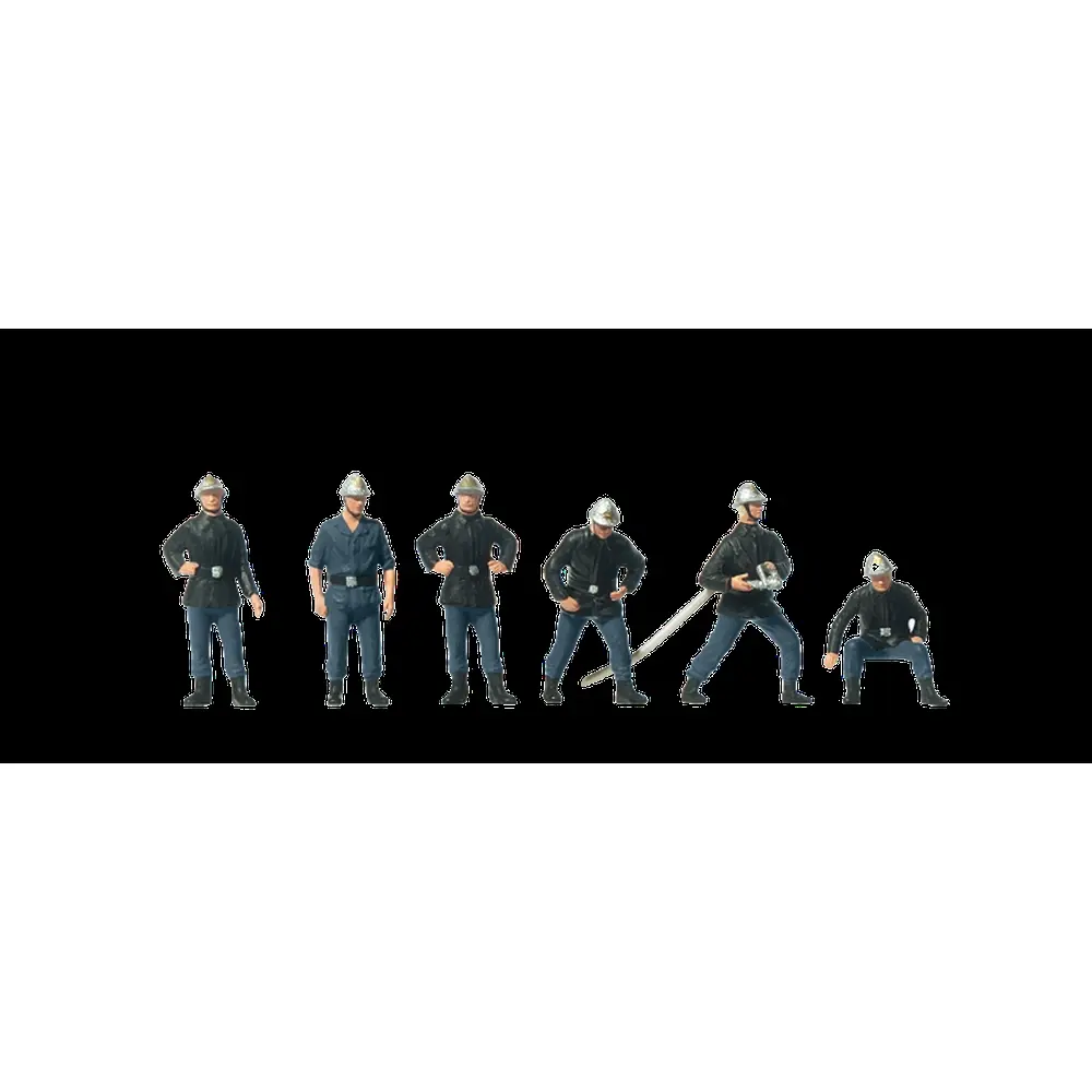 Lot de 6 pompiers avec lance et vieux casques PREISER 10233 - HO : 1/87