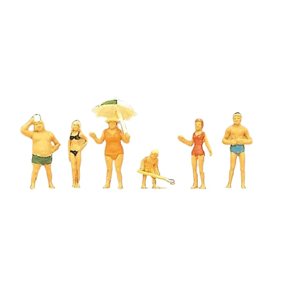 Lot de 6 personnages à la plage avec parasol Preiser 79070 - N 1/160