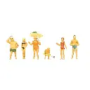 Lot de 6 personnages à la plage avec parasol Preiser 79070 - N 1/160