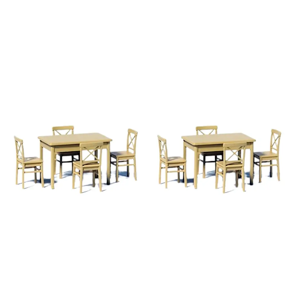 Lot de 2 tables et 8 chaises en bois PREISER 68281 - Échelle 1/50ème