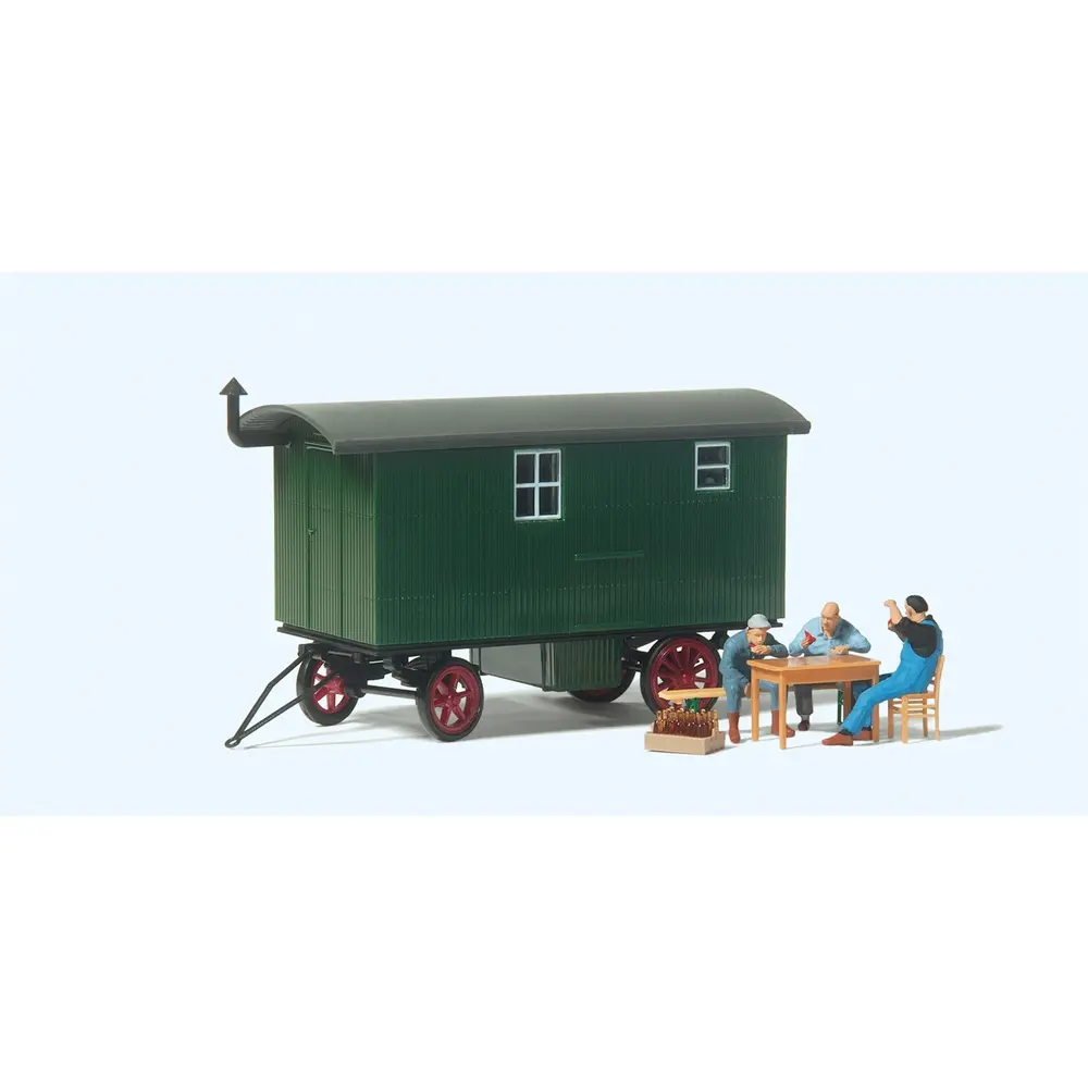 Ouvriers du bâtiment en pause et voiture de chantier - PREISER 33263 - HO 1/87