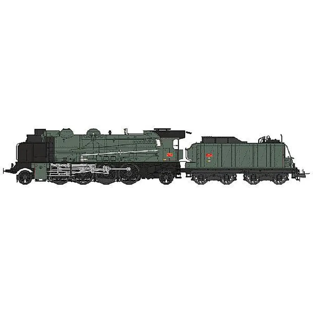 Locomotive à vapeur 141 F 299 livrée verte du dépôt de Montluçon