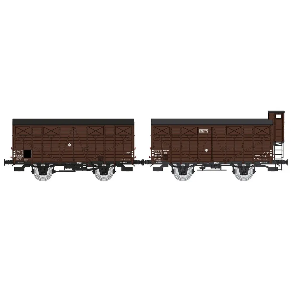 Set 2 wagons Couvert OCEM 19 REE Modèles WB689 - HO 1/87 - SNCF - EP III B