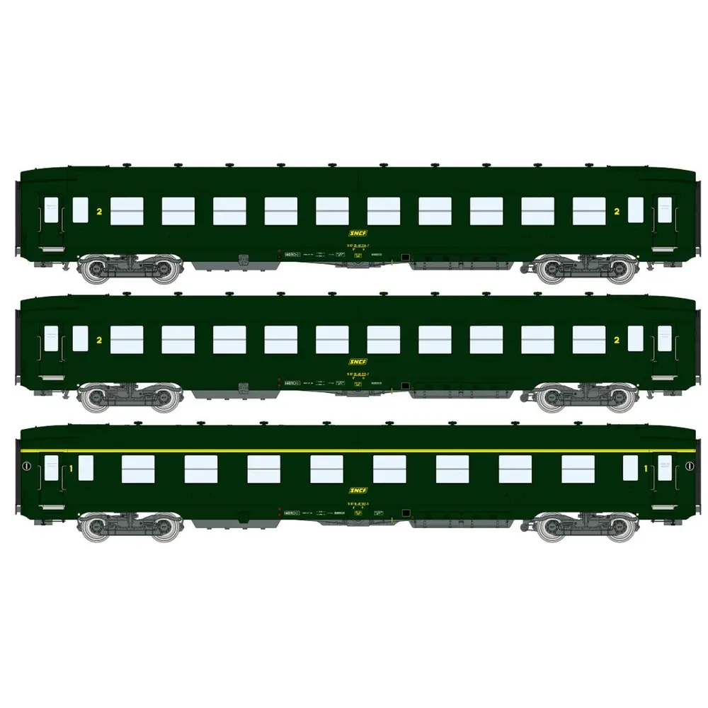 Set de 3 voitures DEV AO-B10 U52-U53 - REE MODELES VB392 - SNCF - Ep IV